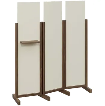 Paraván ATMOSFERE LINE 316, dřevěný 3-dílný paraván, mobilní, výška 1600 mm, rám ořech královský, výplň smetanová, polička