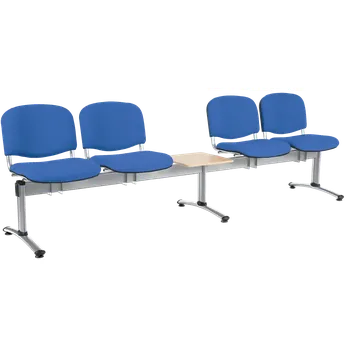 CL - 25 + D, čalouněná lavice do čekárny, 4-sedák, stolek, koženka AN - 067 nebeská modrá, kostra chrom
