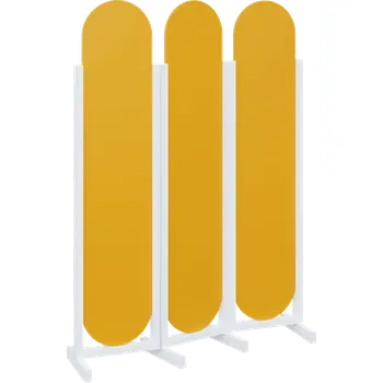 Paraván ATMOSFERE ROUND 319, dřevěný 3-dílný paraván, mobilní, výška 1900 mm, rám bílá, výplň žlutá odio