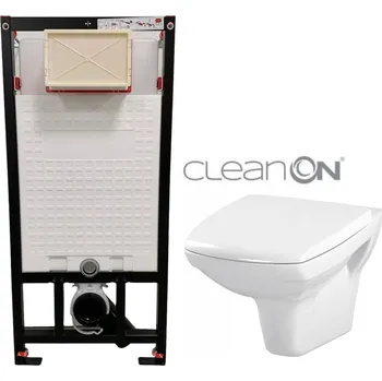 Klozet DEANTE Podomítkový rám, pro závěsné WC mísy bez tlačítka + WC CERSANIT CLEANON CARINA + SEDÁTKO CST_WC01 X CA1