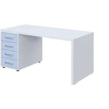 Dílenský stůl QPL 8 - 16Z4 stůl pracovní, dřevěná podnož, 4-zásuvkový, levý, deska 36 mm, široký 1600 mm, bílá/blankyt