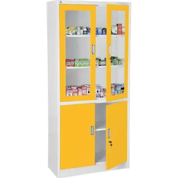 Policová skříň JP - 910 NX skříň kovová prosklená, 1950x900x400 mm, bílá/žlutá