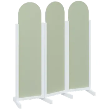 Paraván ATMOSFERE ROUND 116, dřevěný 3-dílný paraván, mobilní, výška 1600 mm, rám bílá, výplň šedo-zelinkavá