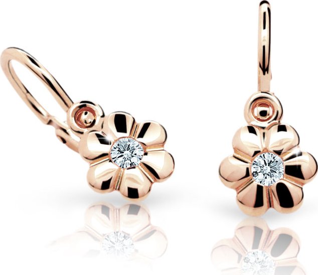 Dětské náušnice Danfil kytičky C1736 z růžového zlata, zapínání brizura