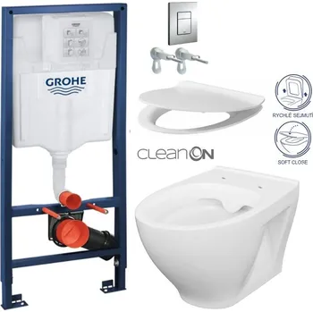 Klozet Rapid SL pro závěsné WC 38528SET s chromovou deskou + WC CERSANIT CLEANON MODUO + SEDÁTKO 38772001 MO1