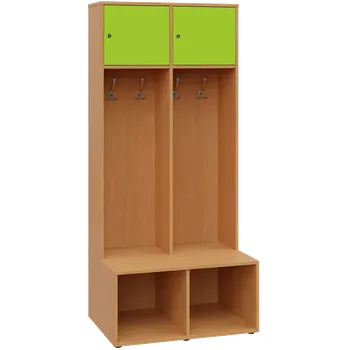Šatní skříň SZB - 180 - 80 šatní skříň s botníkem, 2-dvéřová, 1800x800x300/600 mm, korpus buk royal, horní dvířka jarní zeleň