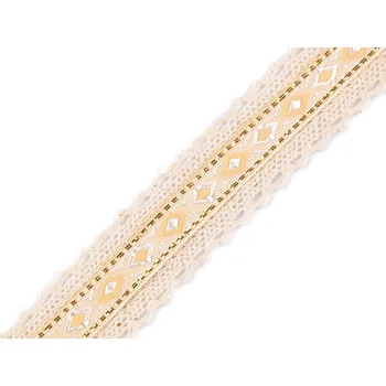 Krajka Bavlněná krajka / vsadka šíře 30 mm, barva 3 režná světlá