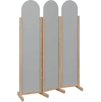 Paraván ATMOSFERE ROUND 119, dřevěný 3-dílný paraván, mobilní, výška 1900 mm, rám dub bardolino, výplň šedá
