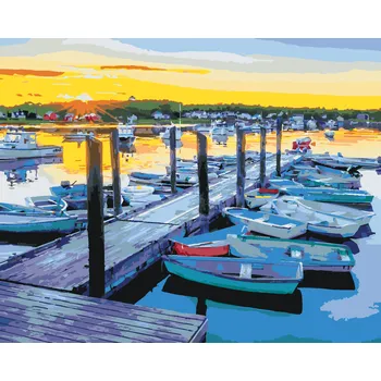 ZUTY Malování podle čísel - PŘÍSTAV A ZÁPAD SLUNCE (TED DAVIS) Rozměr: 40x50 cm, Rámování: bez rámu a bez vypnutí plátna