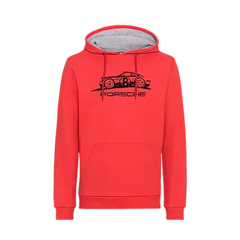 PORSCHE Hoodie #8 Essential Mikina sportovní červená (Teplé a pohodlné: pánská mikina s kapucí z kolekce Essential Collection s potiskem 911)