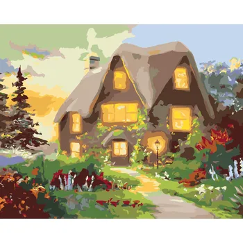 ZUTY Malování podle čísel - DŮM A CESTA LEMOVANÁ KVĚTINAMI (D. RUSTY RUST) Rozměr: 40x50 cm, Rámování: bez rámu a bez vypnutí plátna