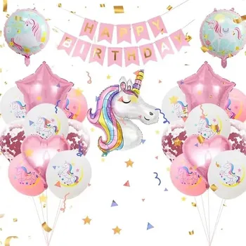 Balónek Narozeninová sada balónků s 3D jednorožcem