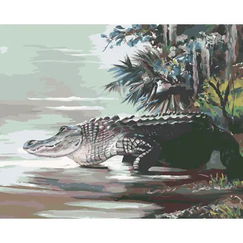 ZUTY Malování podle čísel - ALIGÁTOR JDOUCÍ DO VODY V DŽUNGLI (D. RUSTY RUST) Rozměr: 40x50 cm, Rámování: bez rámu a bez vypnutí plátna