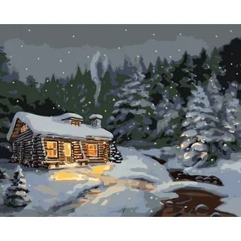 ZUTY Malování podle čísel - ZASNĚŽENÝ SRUB ZA NOCI (D. RUSTY RUST) Rozměr: 40x50 cm, Rámování: bez rámu a bez vypnutí plátna