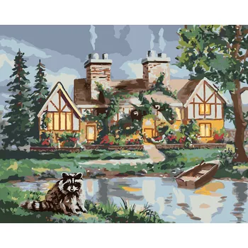 ZUTY Malování podle čísel - MÝVAL, LOĎKA A DŮM (D. RUSTY RUST) Rozměr: 40x50 cm, Rámování: bez rámu a bez vypnutí plátna