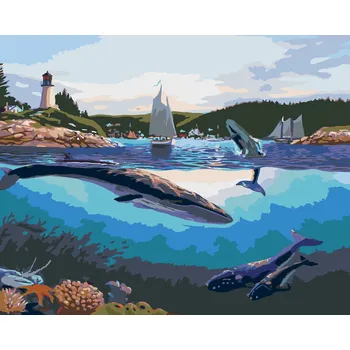 ZUTY Malování podle čísel - VELRYBY A POBŘEŽNÍ MĚSTO (ROBERT JOHNSON) Rozměr: 40x50 cm, Rámování: bez rámu a bez vypnutí plátna