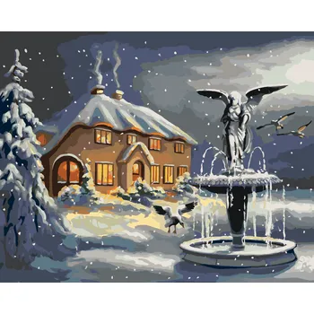 ZUTY Malování podle čísel - FONTÁNA V ZIMĚ (D. RUSTY RUST) Rozměr: 40x50 cm, Rámování: bez rámu a bez vypnutí plátna