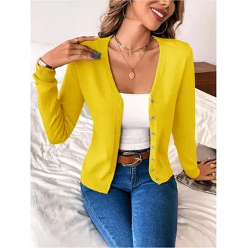 Dámský svetr Kašmírový dámský svetřík na knoflíčky Barva: Žlutá, Velikost: S