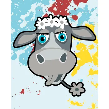 ZUTY Malování podle čísel - KRÁVA S KYTIČKAMA Rozměr: 40x50 cm, Rámování: vypnuté plátno na rám
