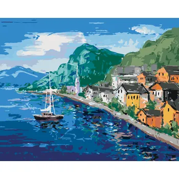 ZUTY Malování podle čísel - POBŘEŽÍ U HALLSTATT V RAKOUSKU Rozměr: 40x50 cm, Rámování: bez rámu a bez vypnutí plátna