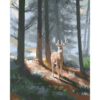 ZUTY Malování podle čísel - JELEN A JEHLIČNATÝ LES (D. RUSTY RUST) Rozměr: 40x50 cm, Rámování: bez rámu a bez vypnutí plátna