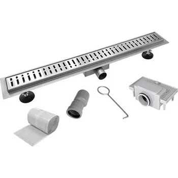 Odvodňovací žlab Odtokový žlab 80x7 cm, vč. roštu a plastového vnitřku sifonu, rošt Wave nerez