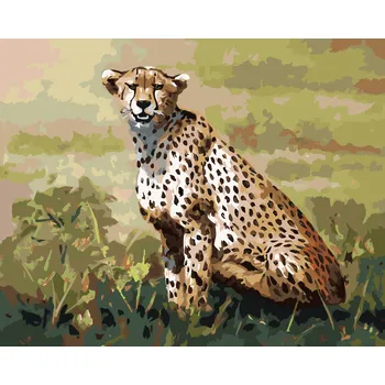 ZUTY Malování podle čísel - SEDÍCÍ GEPARD (D. RUSTY RUST) Rozměr: 40x50 cm, Rámování: bez rámu a bez vypnutí plátna