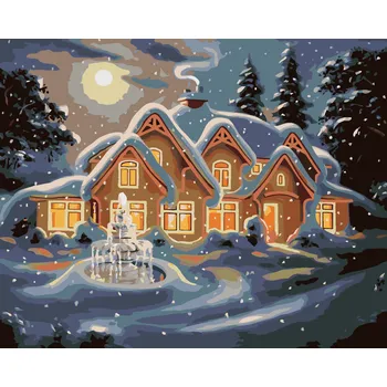 ZUTY Malování podle čísel - ZASNĚŽENÝ DŮM V NOCI (D. RUSTY RUST) Rozměr: 40x50 cm, Rámování: bez rámu a bez vypnutí plátna
