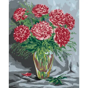 ZUTY Malování podle čísel - RŮŽOVÉ PIVOŇKY VE SKLENĚNÉ VÁZE Rozměr: 40x50 cm, Rámování: bez rámu a bez vypnutí plátna