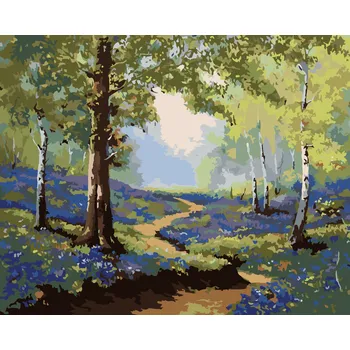 ZUTY Malování podle čísel - JARNÍ LES S KVĚTINAMI Rozměr: 40x50 cm, Rámování: bez rámu a bez vypnutí plátna
