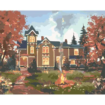 ZUTY Malování podle čísel - HNĚDÝ DŮM NA PODZIM (D. RUSTY RUST) Rozměr: 40x50 cm, Rámování: bez rámu a bez vypnutí plátna