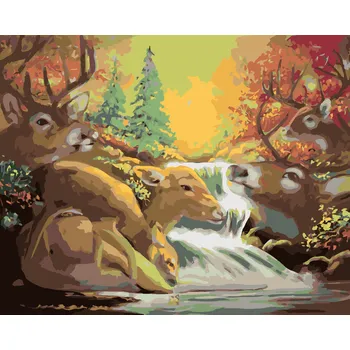 ZUTY Malování podle čísel - JELEN A VODOPÁD (D. RUSTY RUST) Rozměr: 40x50 cm, Rámování: bez rámu a bez vypnutí plátna