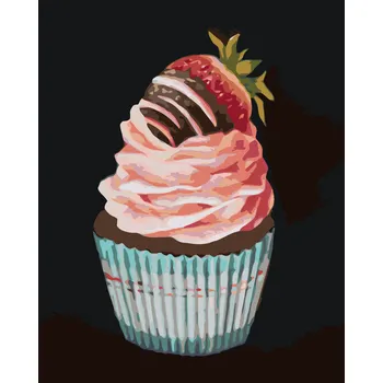 ZUTY Malování podle čísel - CUPCAKE S JAHODOU (MYROSLAVA VOLOSCHUK) Rozměr: 40x50 cm, Rámování: bez rámu a bez vypnutí plátna