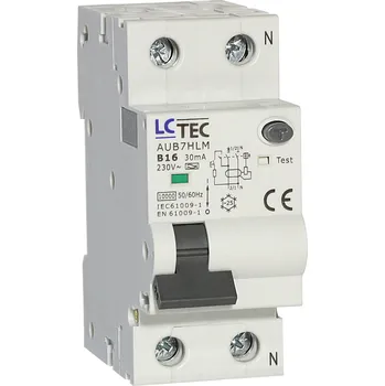 Proudový chránič LC TEC Proudové chrániče s jističem AUB7HLM 1P+N Typ chrániče s nadpr. ochranou 2mod.: charakteristika B 10A, 30mA typ A