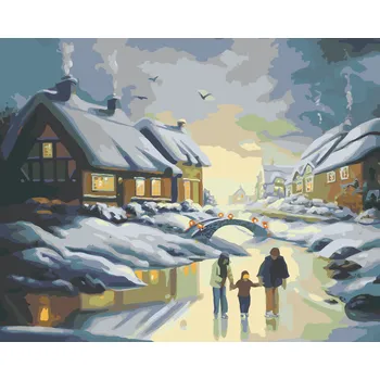 Hračka ZUTY Malování podle čísel - BRUSLAŘI NA LEDĚ A DOMY (D. RUSTY RUST) Rozměr: 40x50 cm, Rámování: bez rámu a bez vypnutí plátna