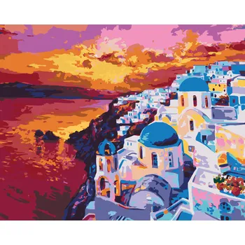 ZUTY Malování podle čísel - ZÁPAD SLUNCE NA SANTORINI Rozměr: 40x50 cm, Rámování: bez rámu a bez vypnutí plátna
