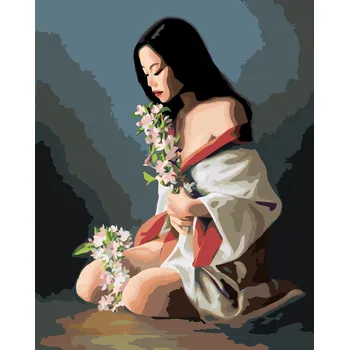 ZUTY Malování podle čísel - DÍVKA V ŽUPANKU A BÍLÉ KVĚTINY (PIETER WAGEMANS) Rozměr: 40x50 cm, Rámování: bez rámu a bez vypnutí plátna