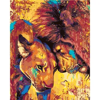 ZUTY Malování podle čísel - BAREVNÝ LVÍ PÁR Rozměr: 40x50 cm, Rámování: bez rámu a bez vypnutí plátna