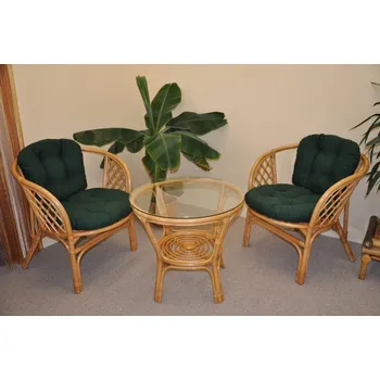 Zahradní sestava Nábytek PEGAS Ratanová sedací souprava Bahama malá medová polstry zelený dralon