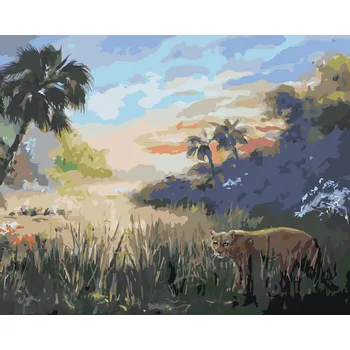 ZUTY Malování podle čísel - PUMA A PALMY (D. RUSTY RUST) Rozměr: 40x50 cm, Rámování: bez rámu a bez vypnutí plátna