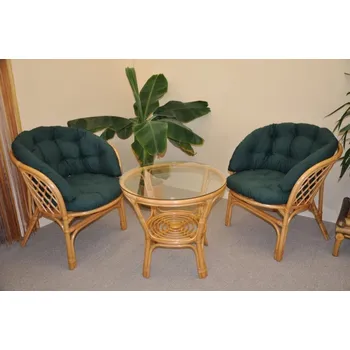 Zahradní sestava Nábytek PEGAS Ratanová sedací souprava bahama malá medová polstr MAXI zelený dralon