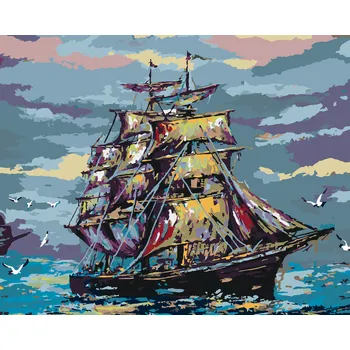 ZUTY Malování podle čísel - PLACHETNICE V BAREVNÝCH TÓNECH Rozměr: 40x50 cm, Rámování: bez rámu a bez vypnutí plátna