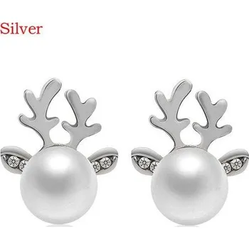 Náušnice Náušnice sob | originální náušnice, imitace perly, 1 pár - Stříbrný sob