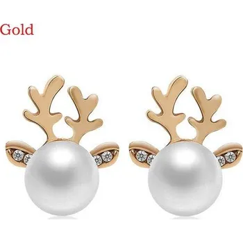 Náušnice Náušnice sob | originální náušnice, imitace perly, 1 pár - Zlatý sob