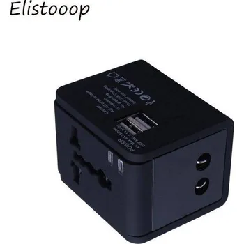 Univerzální cestovní adaptér | redukce zásuvky + USB nabíječka - černý,univerzální