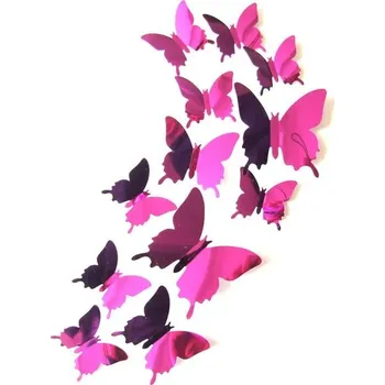 Samolepící dekorace Dekorace na zeď | 3D motýli na zeď - 12 ks - Nachový