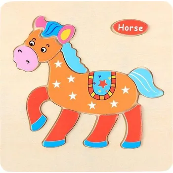Dřevěná hračka Dřevěné skládačky | dřevěné puzzle pro nejmenší - 15 x 15 cm - kůň