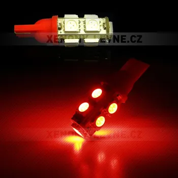 Autožárovka LED T10 - 9 x LED SMD ČERVENÉ - bezpaticové, 1ks (Parkovací světlo T10 - 9 x LED SMD - bezpaticové, 1ks)
