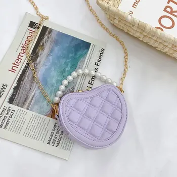 Kabelka Dětská mini crossbody kabelka s perlami - NACHOVÝ