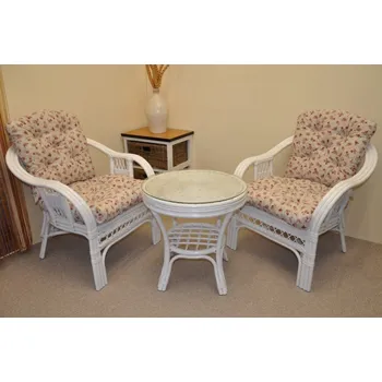 Zahradní sestava Ratanová sedací souprava Rio De Janeiro 2+1 bílá polstry motiv růžičky